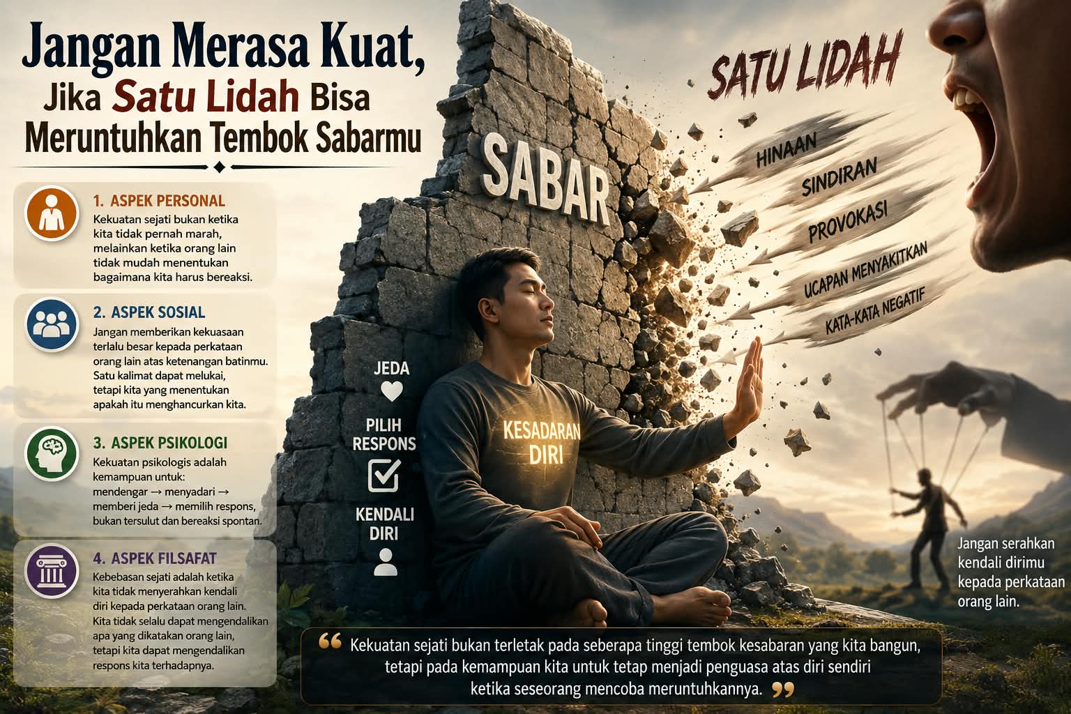 Jangan Merasa Kuat Jika Satu Lidah Bisa Meruntuhkan Tembok Sabarmu